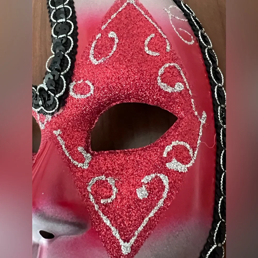 Men's Venetian Masquerade Party Mask Red/Silver